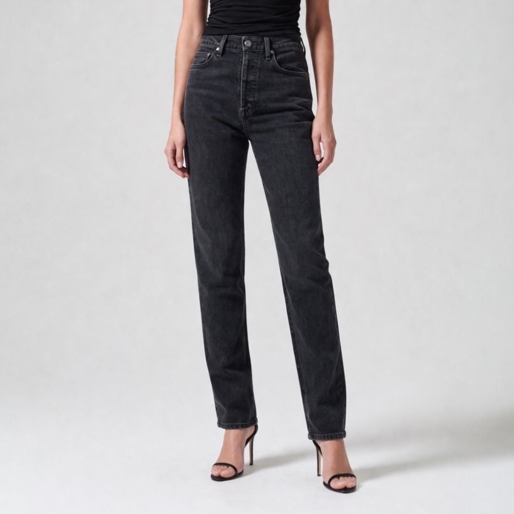 AGOLDE Freya High Rise Slim Jeans Women's 28 Black Button Fly Street Minimal